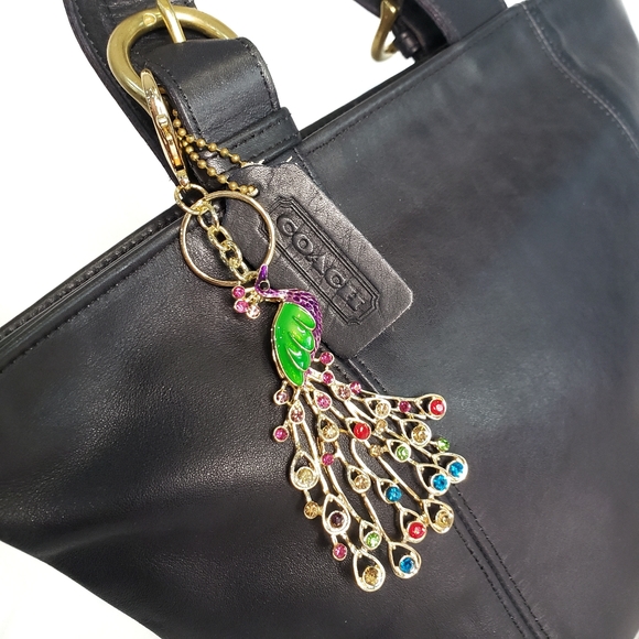 🔴 Lg Peacock Key Ring Charm Fob Purse Bling - Picture 8 of 8